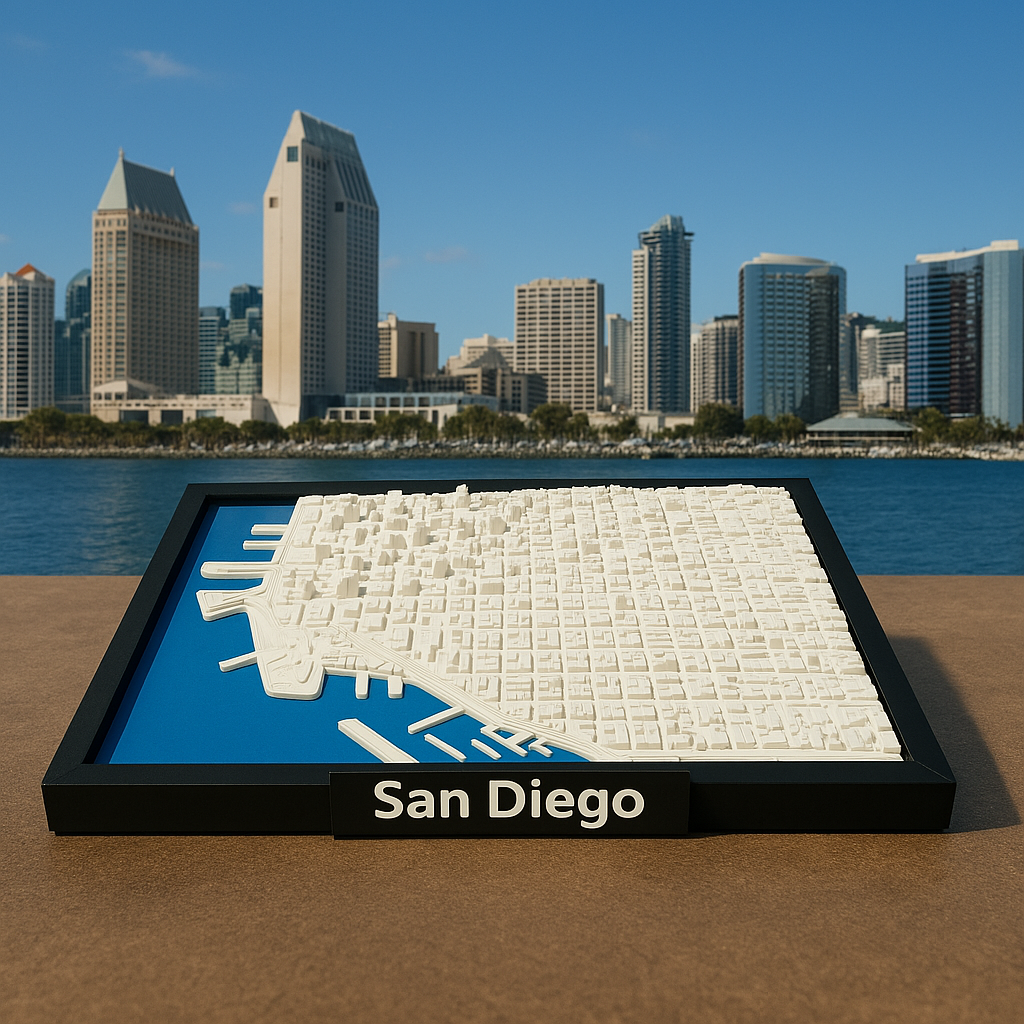 3D Printed Miniature of San Diego – Detailed City Map and Skyline - Premium Quality