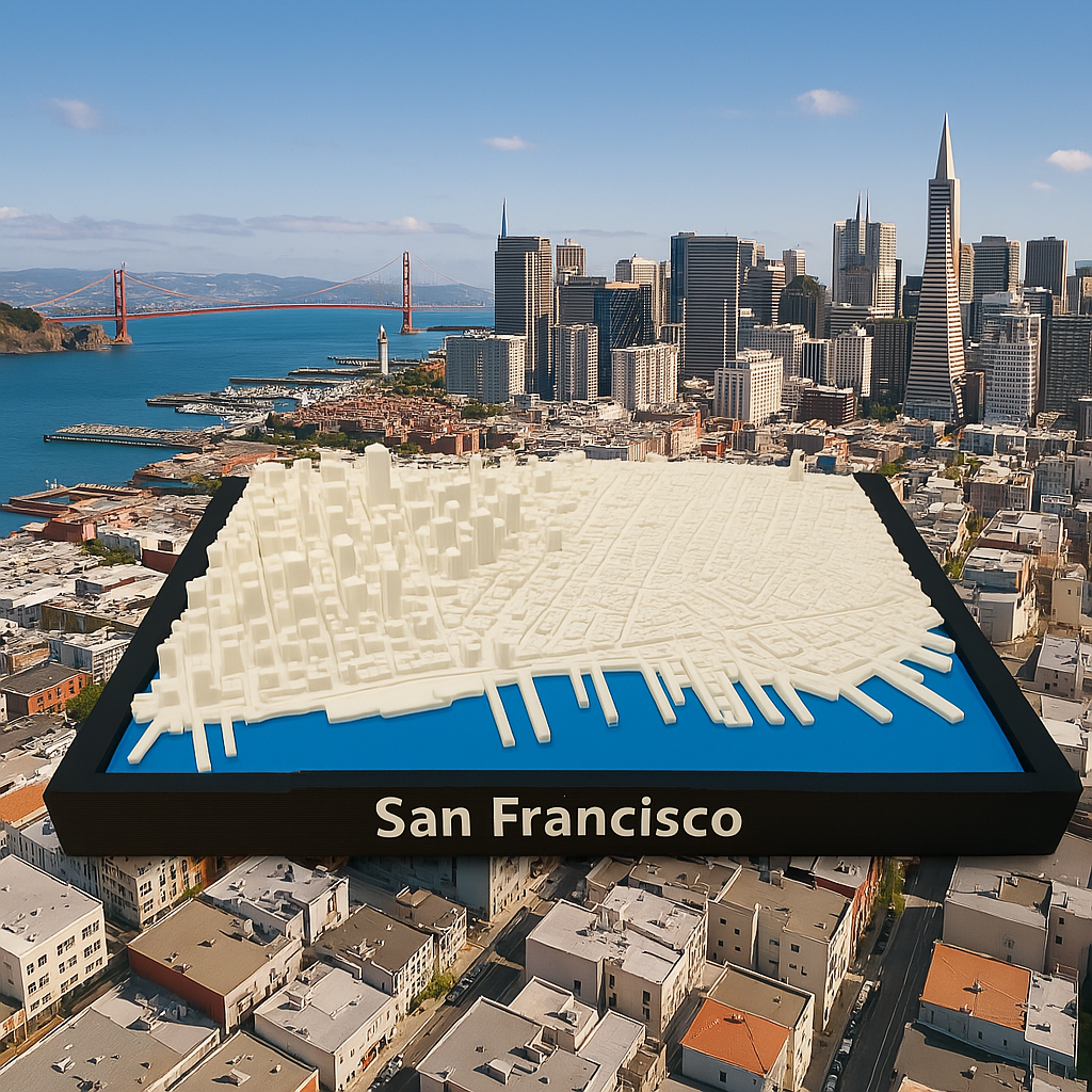 3D Printed Miniature of San Francisco – Detailed City Map and Skyline - Premium Quality