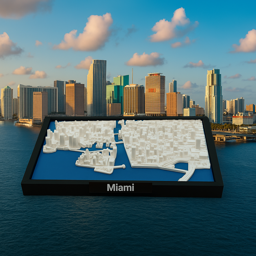 3D Printed Miniature of Miami – Detailed City Map and Skyline - Premium Quality