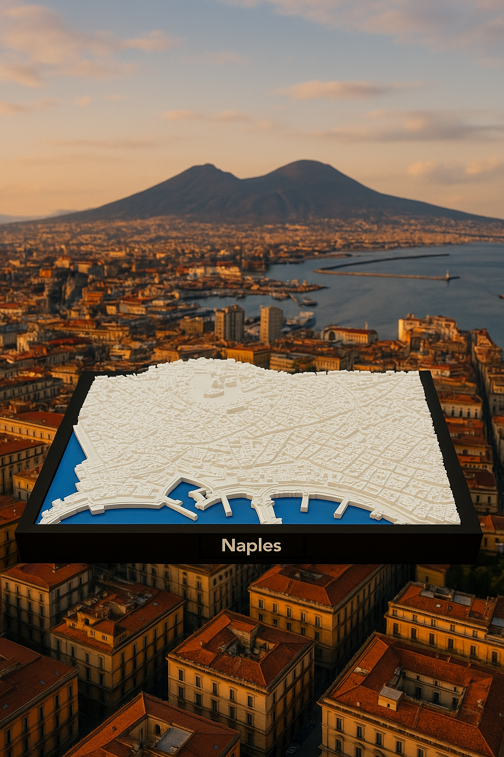 3D Printed Miniature of Naples – Detailed City Map and Coastline - Premium Quality