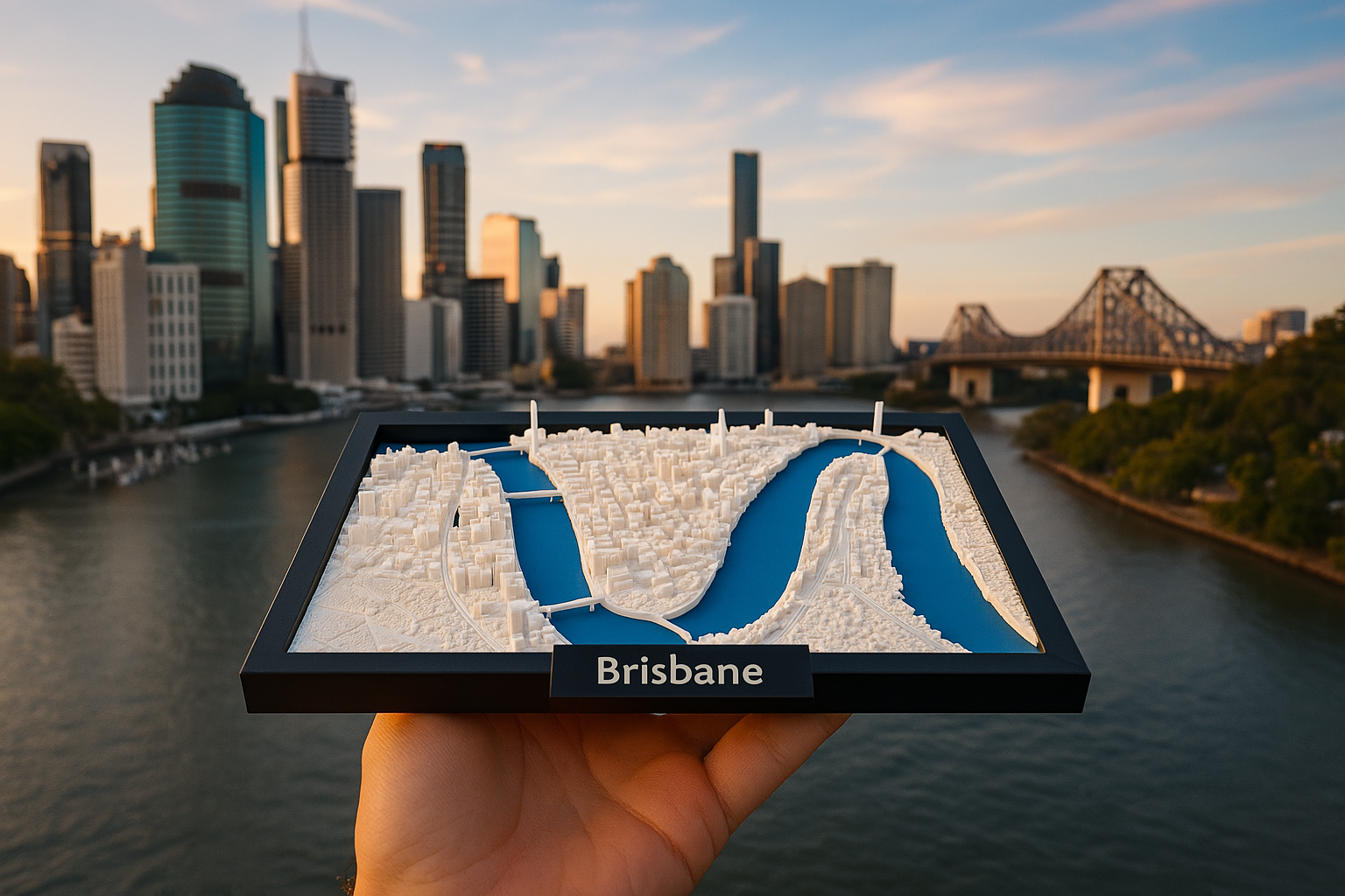 3D Printed Miniature of Brisbane – Detailed City Map and Riverscape - Premium Quality