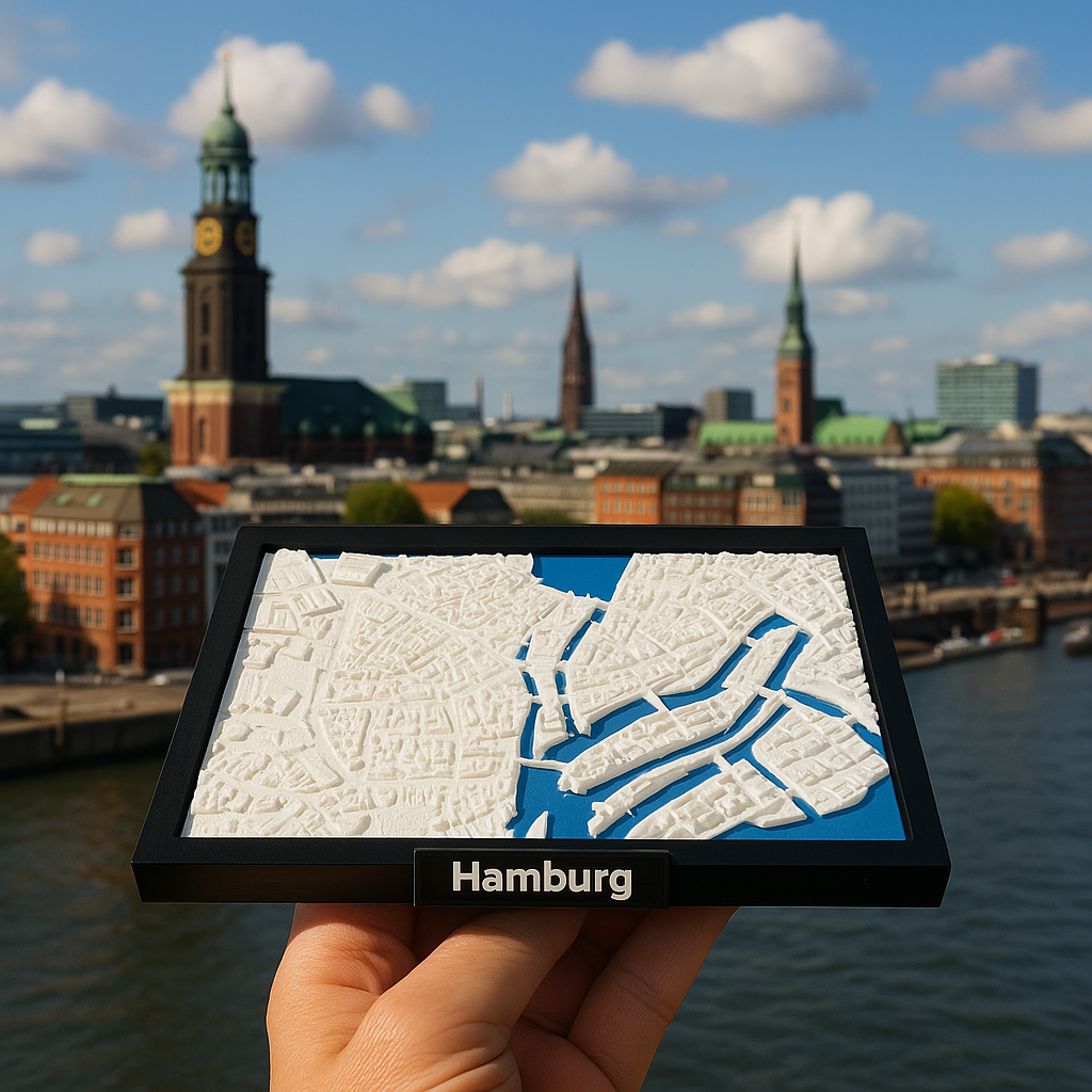 3D Printed Miniature of Hamburg – Detailed City Map and Port Area - Premium Quality