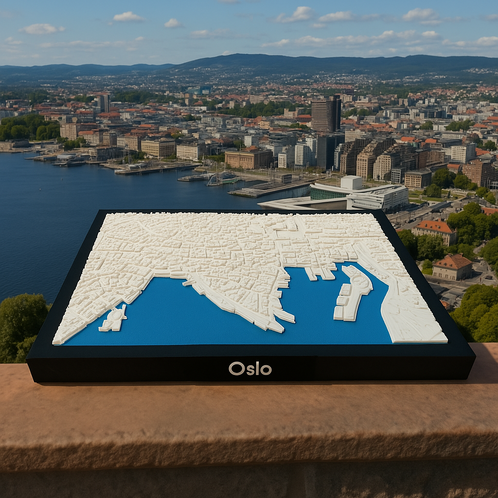 3D Printed Miniature of Oslo – Detailed City Map and Fjords - Premium Quality