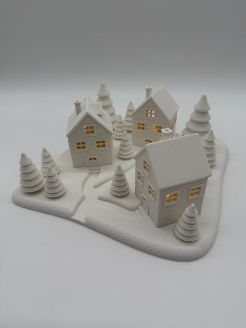Sfeervol Kerst Dorpje met LED Verlichting – Witte Kerstdecoratie voor een Warm Winterhuis