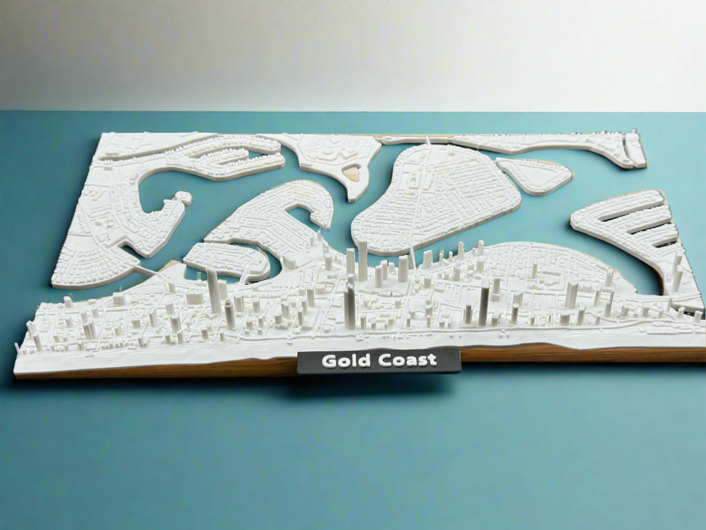 3D Printed Miniature of Gold Coast – Detailed City Map and Coastline - Premium Quality