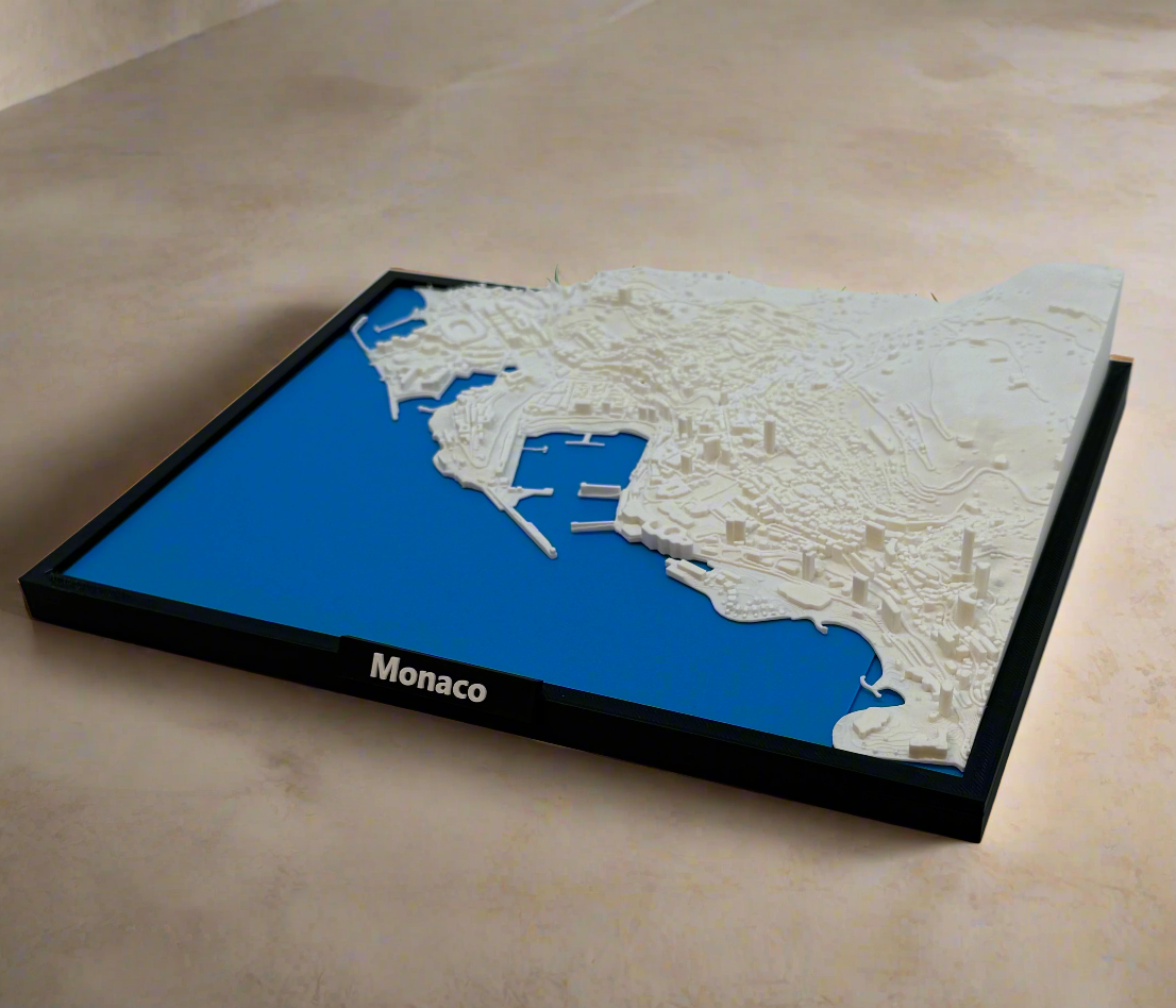 3D Printed Miniature of Monaco – Detailed City Map and Port Area - Premium Quality