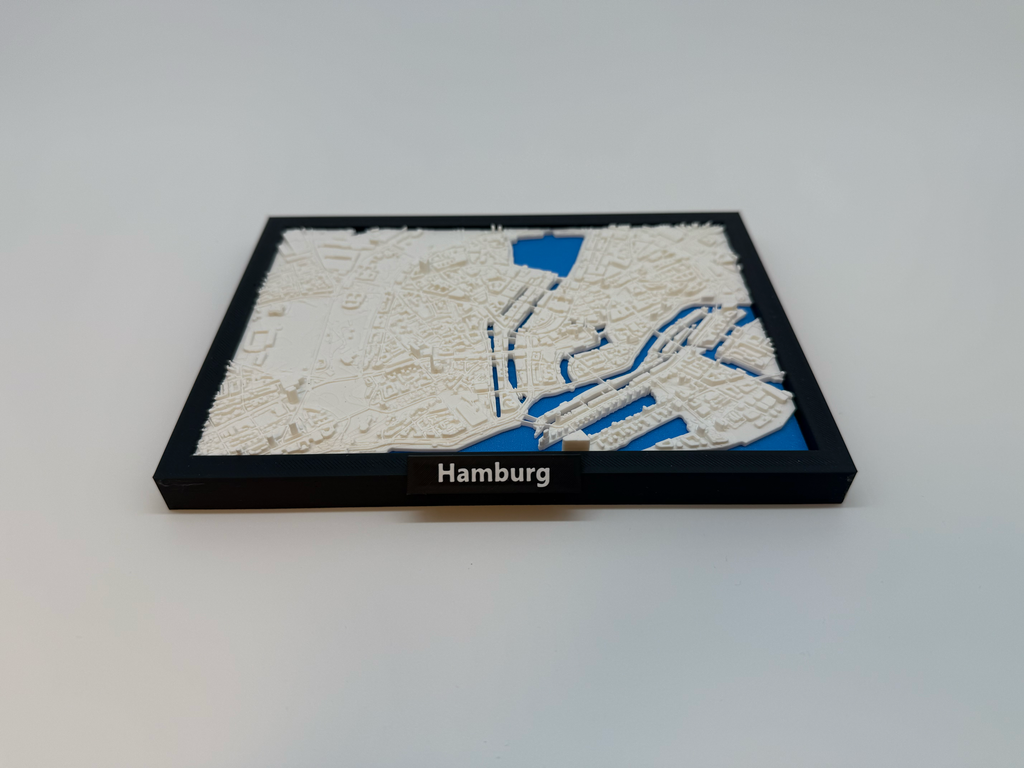 3D Printed Miniature of Hamburg – Detailed City Map and Port Area - Premium Quality