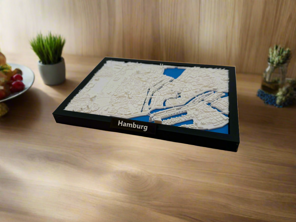 3D Printed Miniature of Hamburg – Detailed City Map and Port Area - Premium Quality