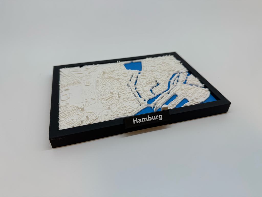 3D Printed Miniature of Hamburg – Detailed City Map and Port Area - Premium Quality
