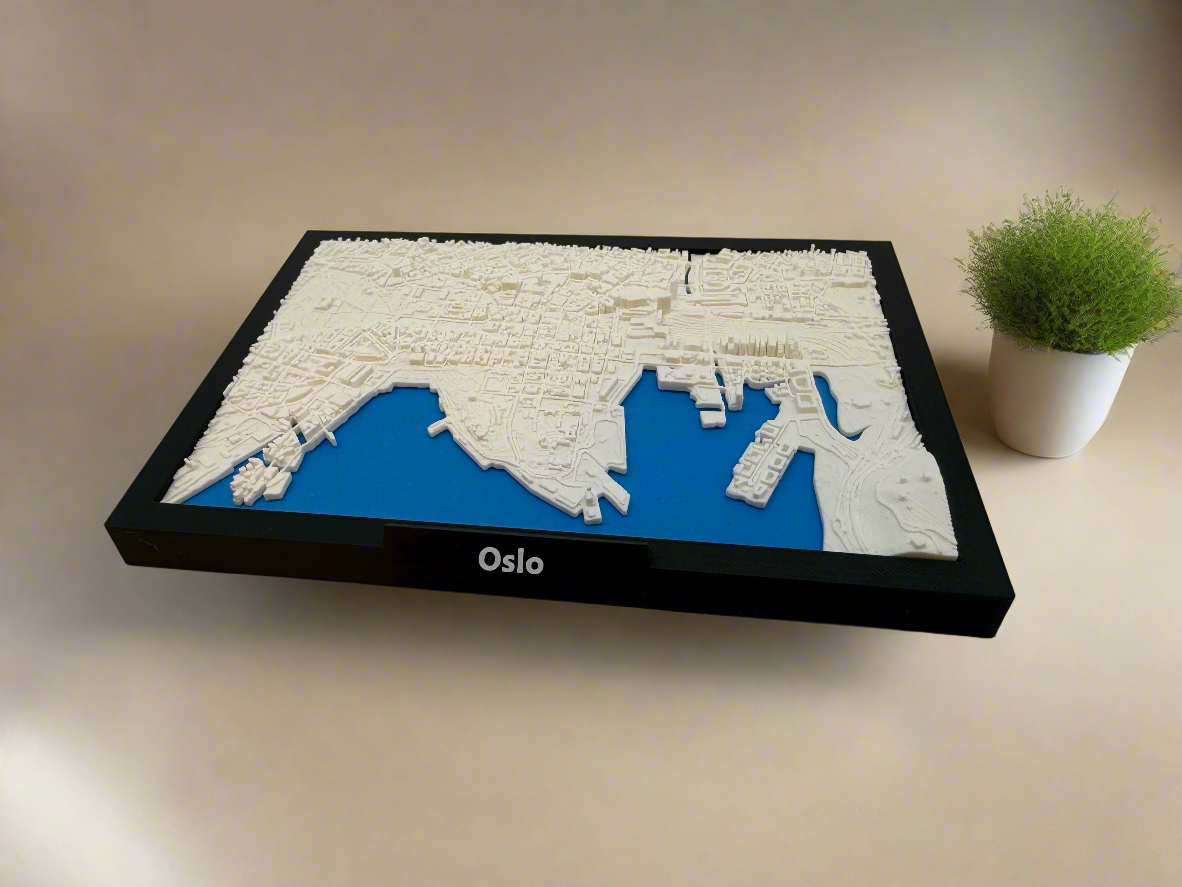 3D Printed Miniature of Oslo – Detailed City Map and Fjords - Premium Quality