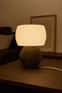 Designer Table Lamp 'Drift' with Modern Ribbed Shade and Stylish Geometric Base – Unique Warm Light