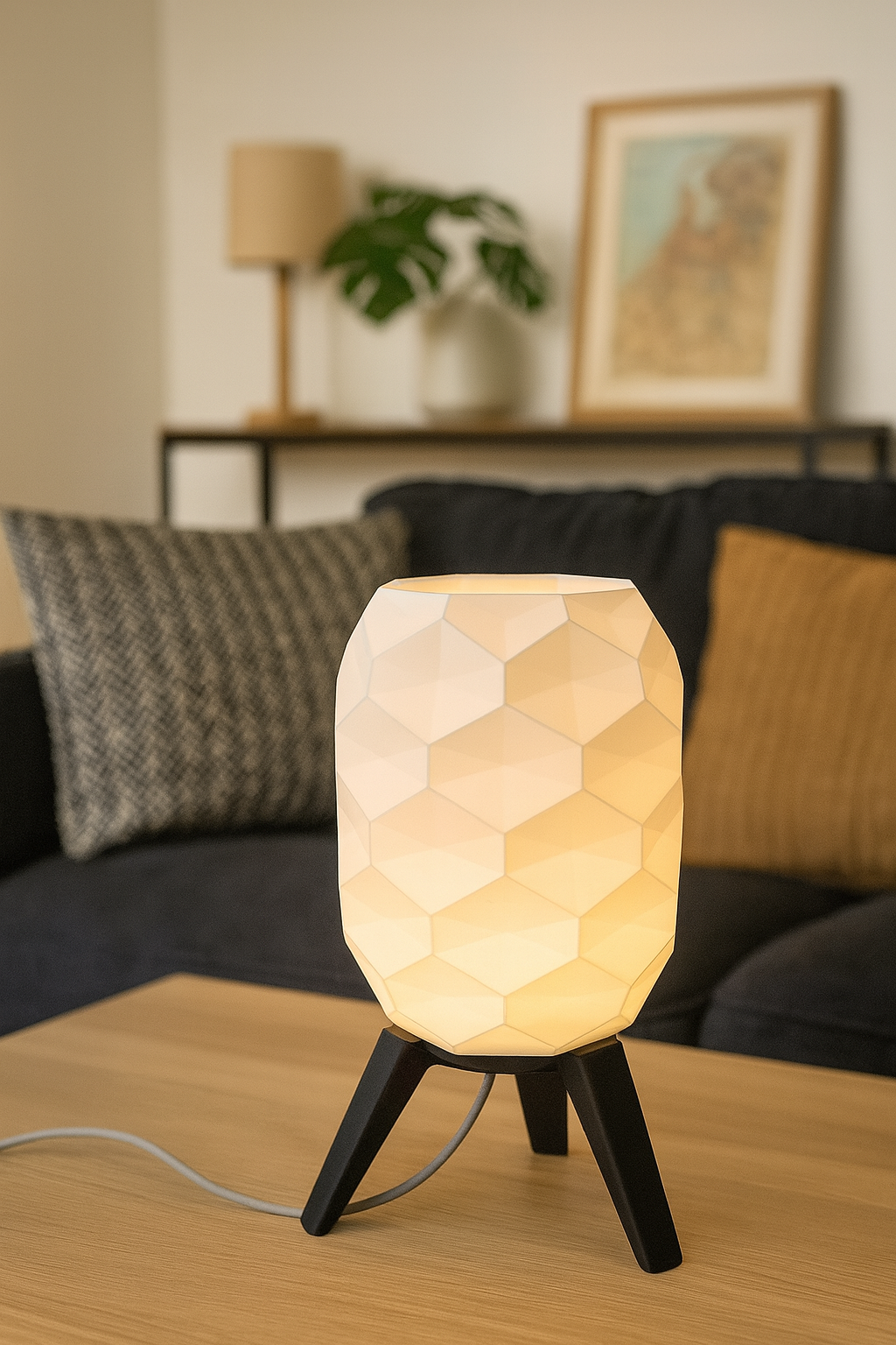Design Tafellamp 'Switch' met Geometrisch Patroon en Zwart Onderstel – Moderne Sfeerverlichting